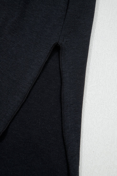 Black Asymmetric Shoulder Detail Short Sleeve Plus Size Maxi Dress