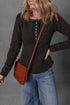 Black Mineral Wash Waffle Knit Single Chest Pocket Long Sleeve Henley Top