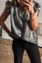 Silvery Metallic Round Neck Ruffle Trim Sleeveless Top