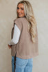 Goat Sherpa Pocketed Contrast Trim Button Down Drawstring Side Slit Vest