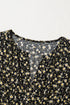 Black Floral Print Wrap V Neck Short Sleeve High Waistband Mini Dress