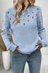Beau Blue Mixed Texture Knit Flower Embroidered Detail Casual Sweater