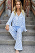 Sky Blue Bow Print Long Sleeve Shirt and Pants Soft Pajama Set