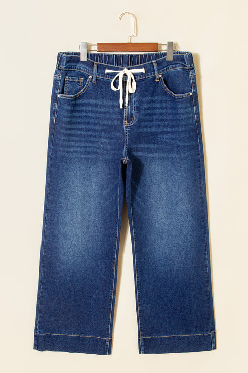 Blue Acid Wash Contrast Lace-up Plus Size Jeans