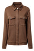 Coffee Solid Color Zip Up Button Flap Pocket Shirt Collar Jackets