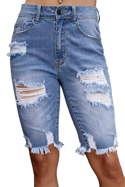 blue-raw-hem-denim-jorts-ripped-holes-mid-stretch-slash-pockets-bermuda-denim-shorts-womens-denim-jeans-clothing