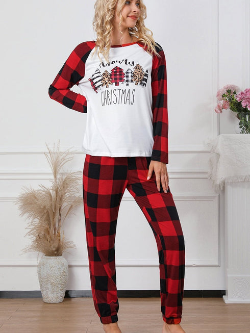 fiery-red-plaid-merry-christmas-graphic-loungewear-set