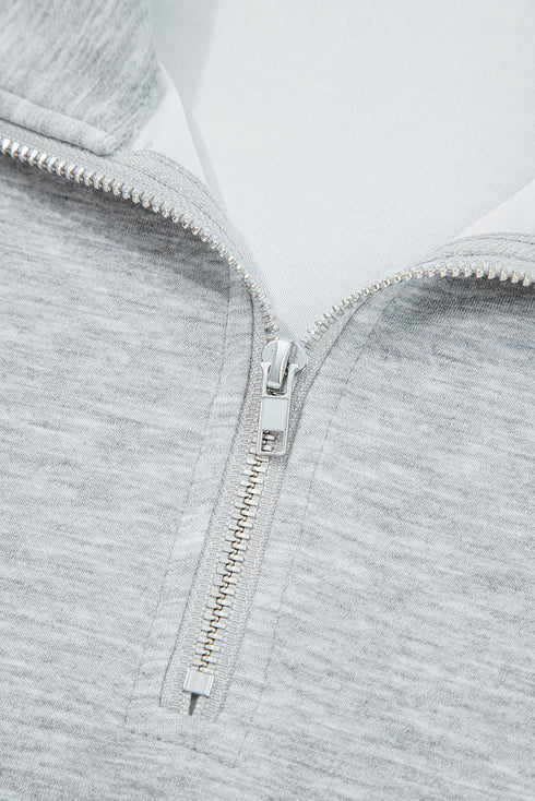 Light Grey Zip Collar Long Sleeve Top Drawstring Pants Set