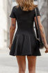 Black Short Sleeve Pleated Ruffle Hem Mini Dress