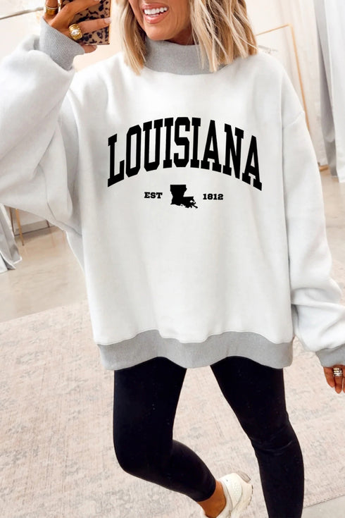 Light Grey LA Letter Print Reversible Double Wear Mock Neck Sweatshirt