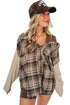 Khaki Plaid Patch Hooded Frayed Shacket