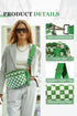 Green Checkered Print Wide Strap Large Crossbody Bag