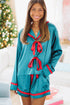Lapis Contrast Frilled Trim Ribbon Bow Knot Short and Top Pajama Set