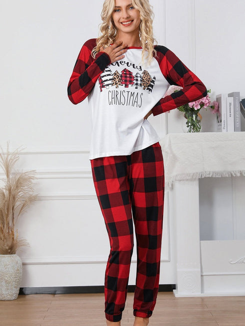fiery-red-plaid-merry-christmas-graphic-loungewear-set