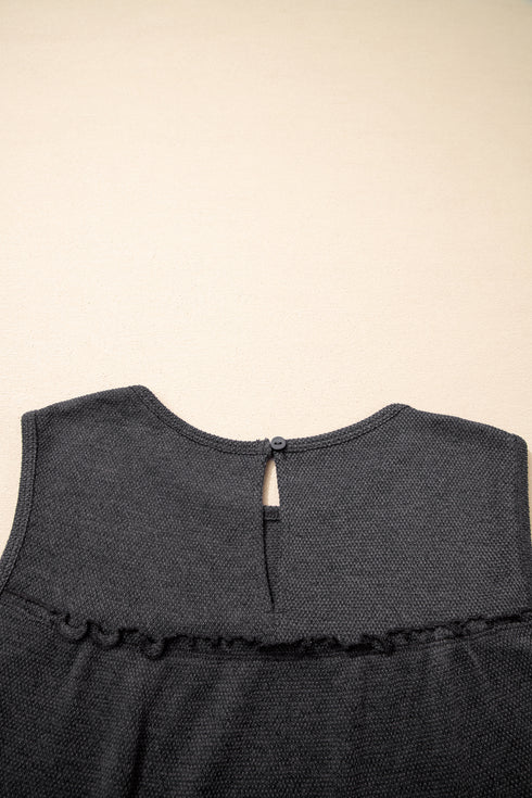 Dark Grey Tiered Frill Trim A-line Tank Top
