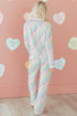 White Pride Heart Print Valentines Long 2pcs Pajama Set