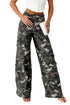 Green Camo Denim Cargo Wide Leg Pants