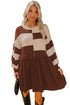 Brown Stripe Two in One Knitted Top High Waist Splicing Hem Sweater Dress