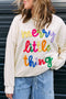 Beige merry little thing Corded Letter Graphic Ribbed Loose Sweatshirt