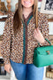 Brown Leopard Print Contrast Frilled Trim Button Down V Neck Shirt