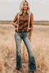 Coffee Faux Suede Plush Trim Button Down Vest