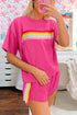 Rose Red Vibrant Striped Detail Athleisure 2pcs Short Set