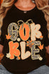 Black GOBBLE Leopard Letter Print Turkey Bow Graphic T Shirt