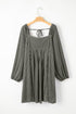 Gray Tie Back Square Neck Velvet Babydoll Dress