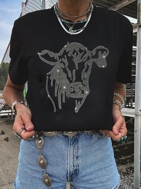 black-rhinestone-steer-head-graphic-fashion-t-shirt