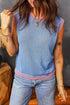 Sky Blue Contrast Trim Round Neck Sleeveless Sweater