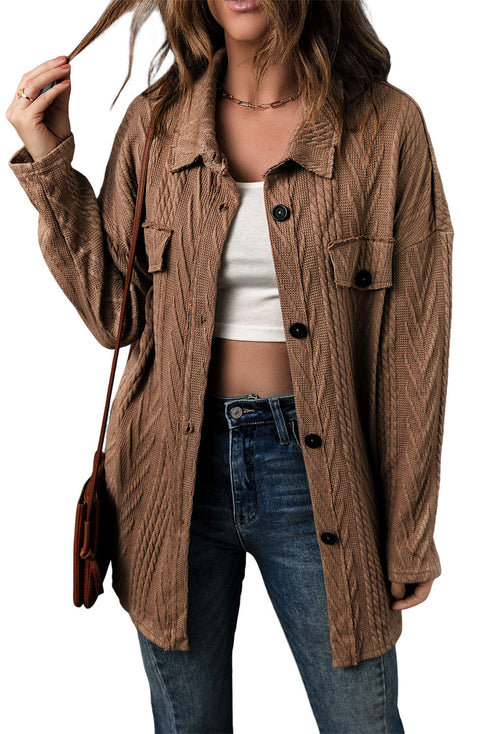 khaki-oversize-textured-knit-button-front-shacket