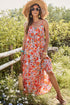 Orange Boho Fashion Print Spaghetti Straps Drawstring Maxi Dress