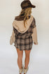 Khaki Plaid Patch Hooded Frayed Shacket