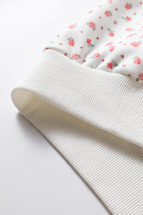 Pink Floral Print Kangaroo Pocket Hoodie Sheath Sweatpants Set