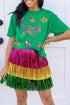 Bright Green Mardi Gras Sequin Holiday Patterned Festive T Shirt