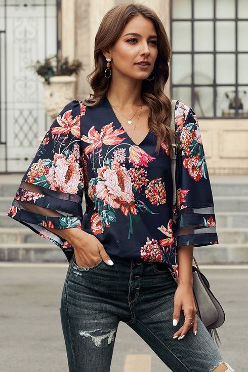 long-sleeve-flower-print-lapel-shirt