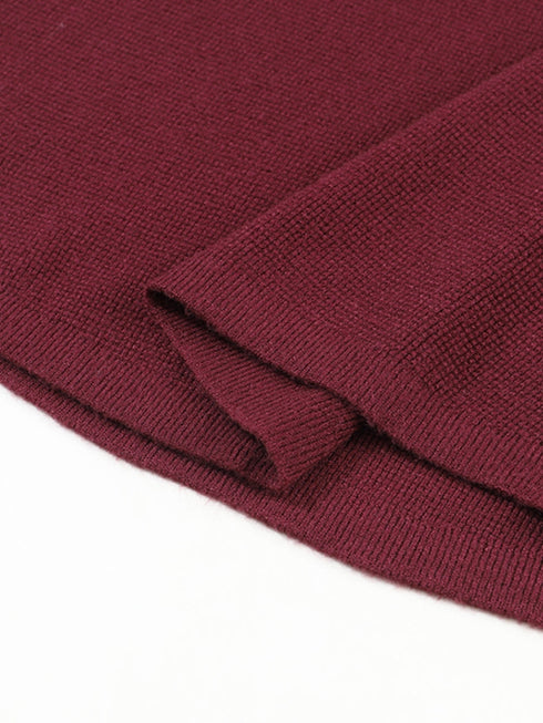 red-striped-sleeve-plain-knit-sweater