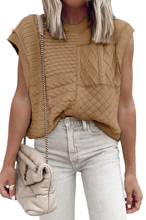 Smoke Gray Cable Knit Dolman Armholes Sweater Tank