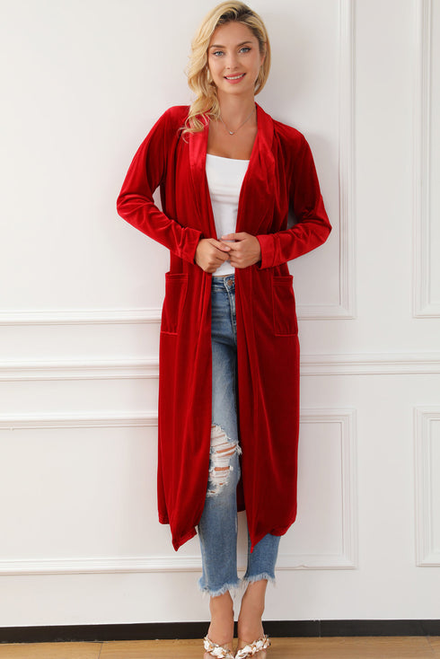 fiery-red-velvet-open-front-pocketed-long-duster