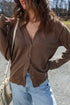 Coffee Button Front V Neck Casual Cardigan