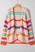Multicolour Open Front Striped Pattern Knit Oversize Cardigan