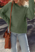 Mist Green Waffle Texture Knit Ribbed High Neck Drop Shoulder Sweater