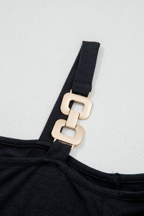 Black Asymmetric Shoulder Detail Short Sleeve Plus Size Maxi Dress