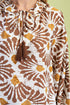 Khaki Abstract Floral Print Tassel Tie Neck Long Sleeve Blouse
