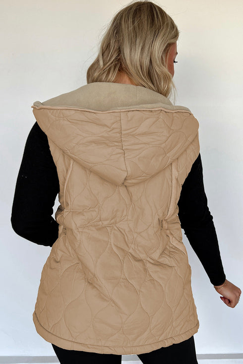 Pale Khaki Quilted Padded Casual Winter Jacket Vest with Fleece Lining
