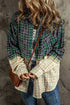 blackish-green-contrast-plaid-patchwork-chest-pocket-button-up-shacket