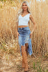 distressed denim skirt