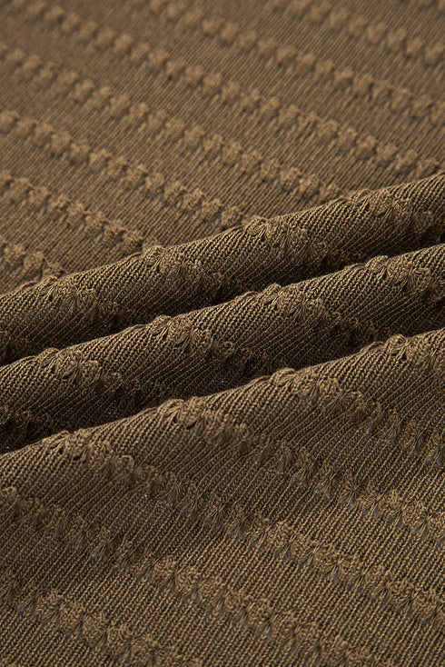 Camel Double Patch Pocket Striped Texture Knit Open Front Duster Cardigan