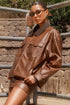 Coffee Retro Faux Leather Contrasted Corduroy Collar Patchwork Jacket