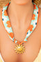 Vitality Orange Geometric Heart Print Scarf Golden Sun Pendant Boho Necklace